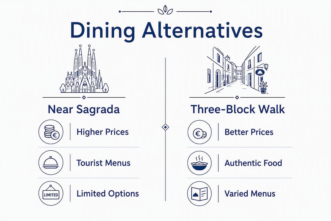 Infographic comparing dining alternatives near Sagrada Família