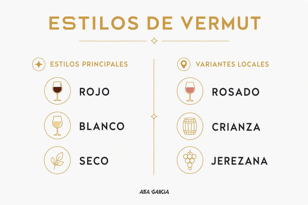 Infografía sobre los diferentes tipos y variedades de vermut que se elaboran en España