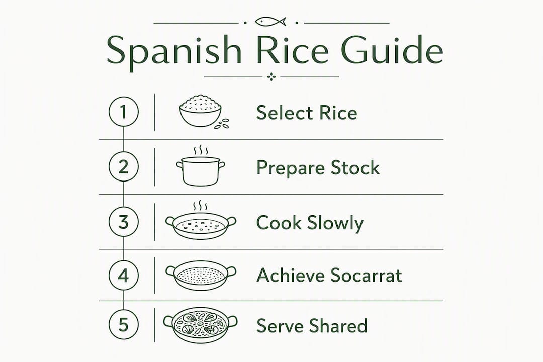 Infographic outlining key steps of Spanish rice dishes