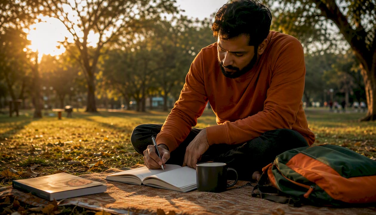 Hombre anotando ideas para definir el propósito de la cena