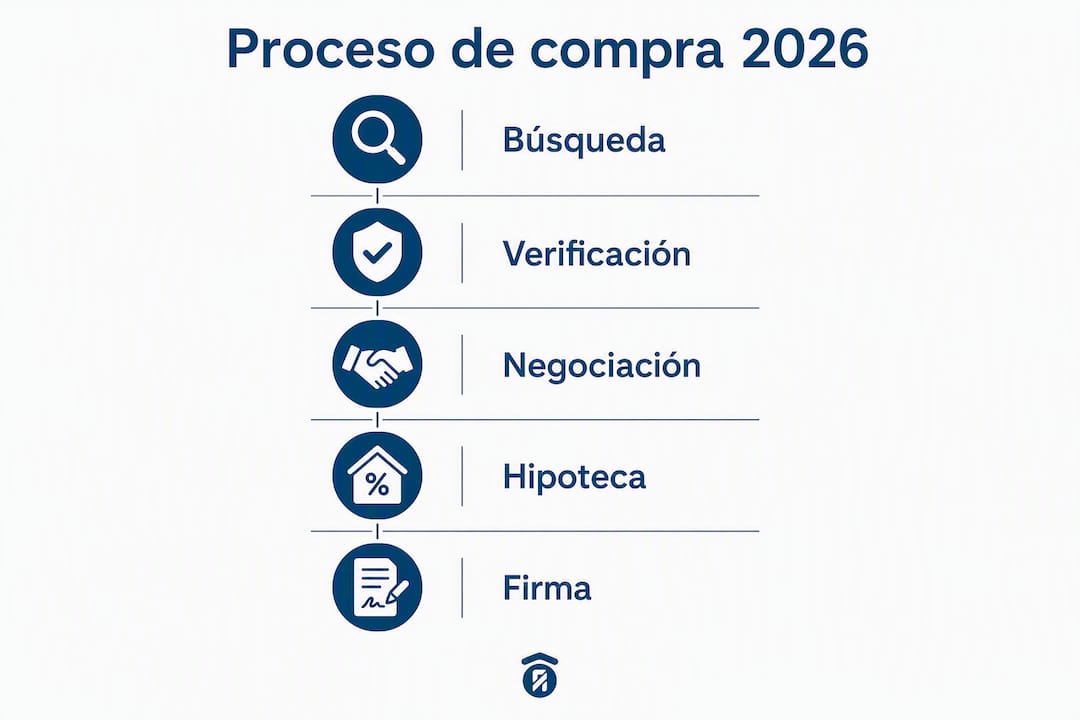 Infografía con las etapas clave para comprar una vivienda