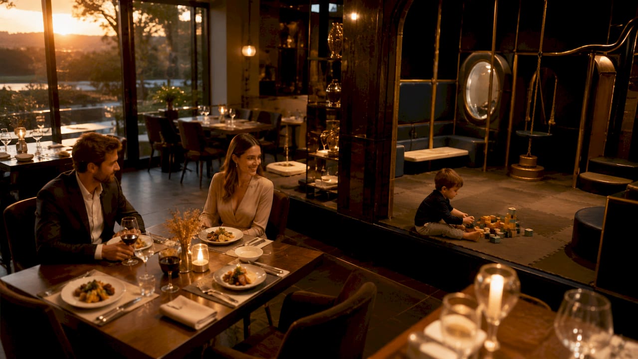 Restaurante familiar con área de juegos, ideal para disfrutar de una comida en compañía de los niños.