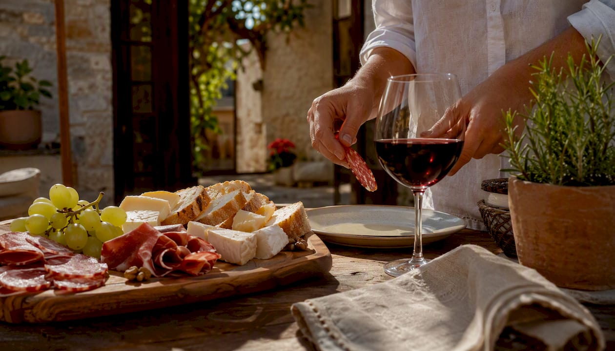 Tabla de embutidos con salami y quesos
