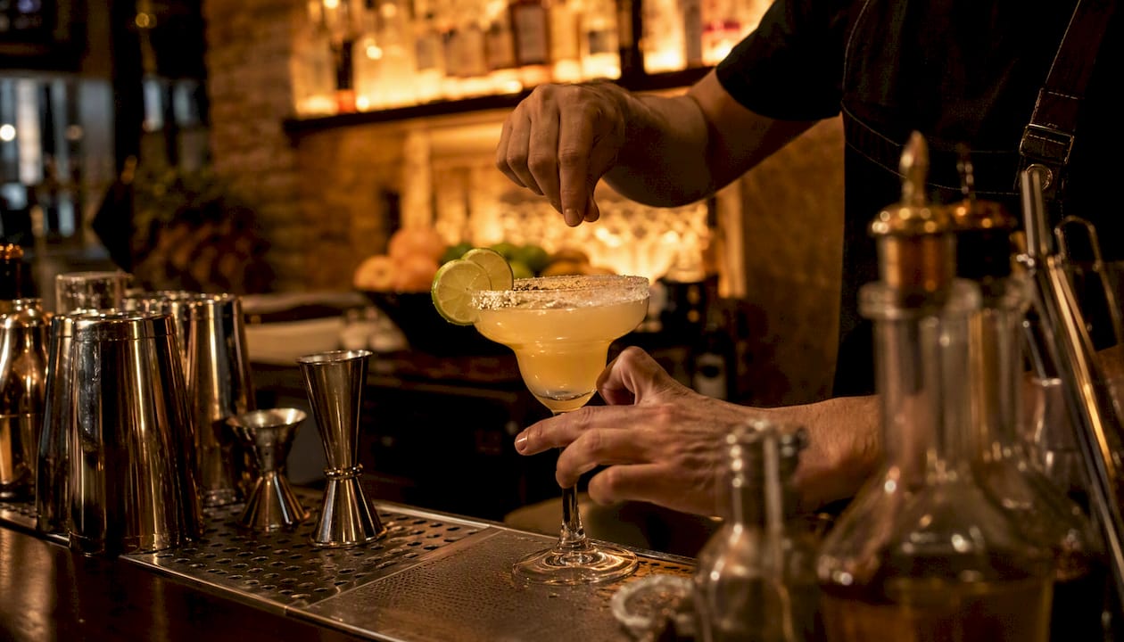 Un barman prepara una margarita en un bar nocturno de Barcelona.