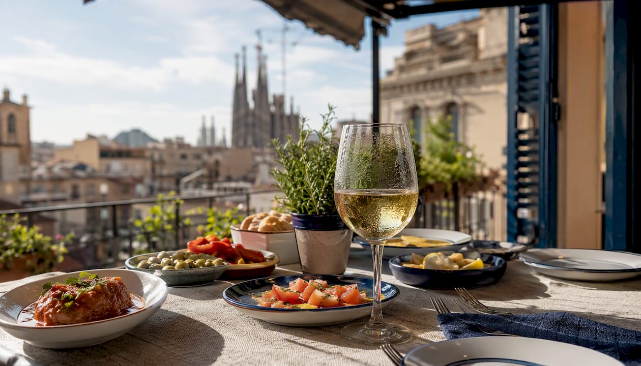 Terrace with tapas and view of Sagrada Família