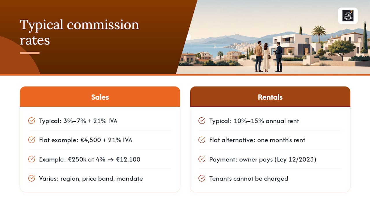 Diagram comparing commission rates and fee responsibilities