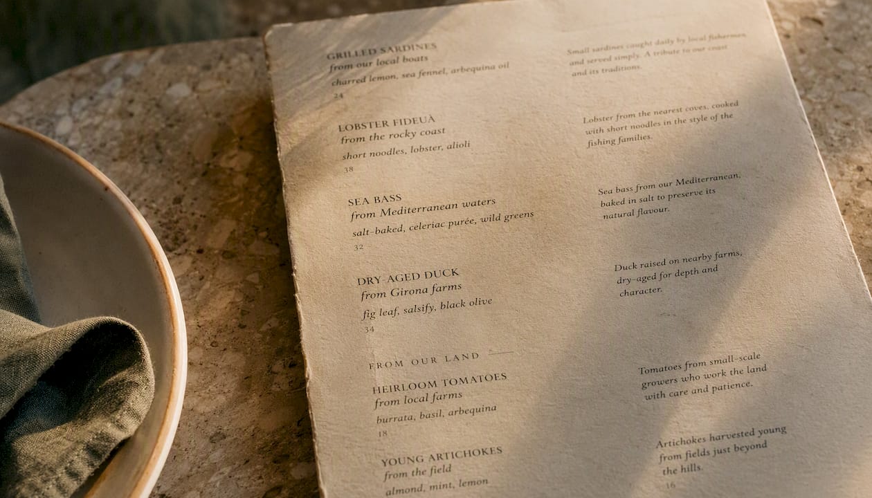 Restaurant menu highlighting local sourcing details