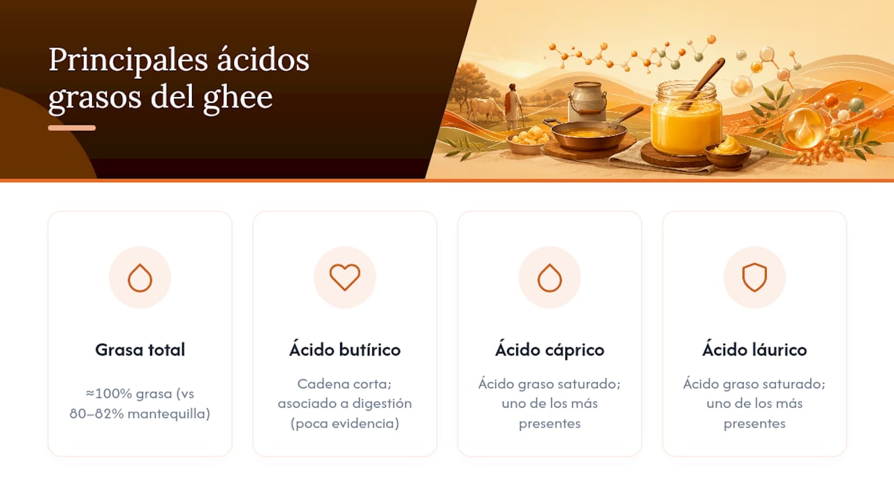 Gráfico sobre la composición de ácidos grasos en el ghee