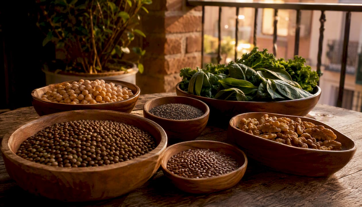 Ingredientes naturales y saludables, sin gluten, listos sobre la encimera