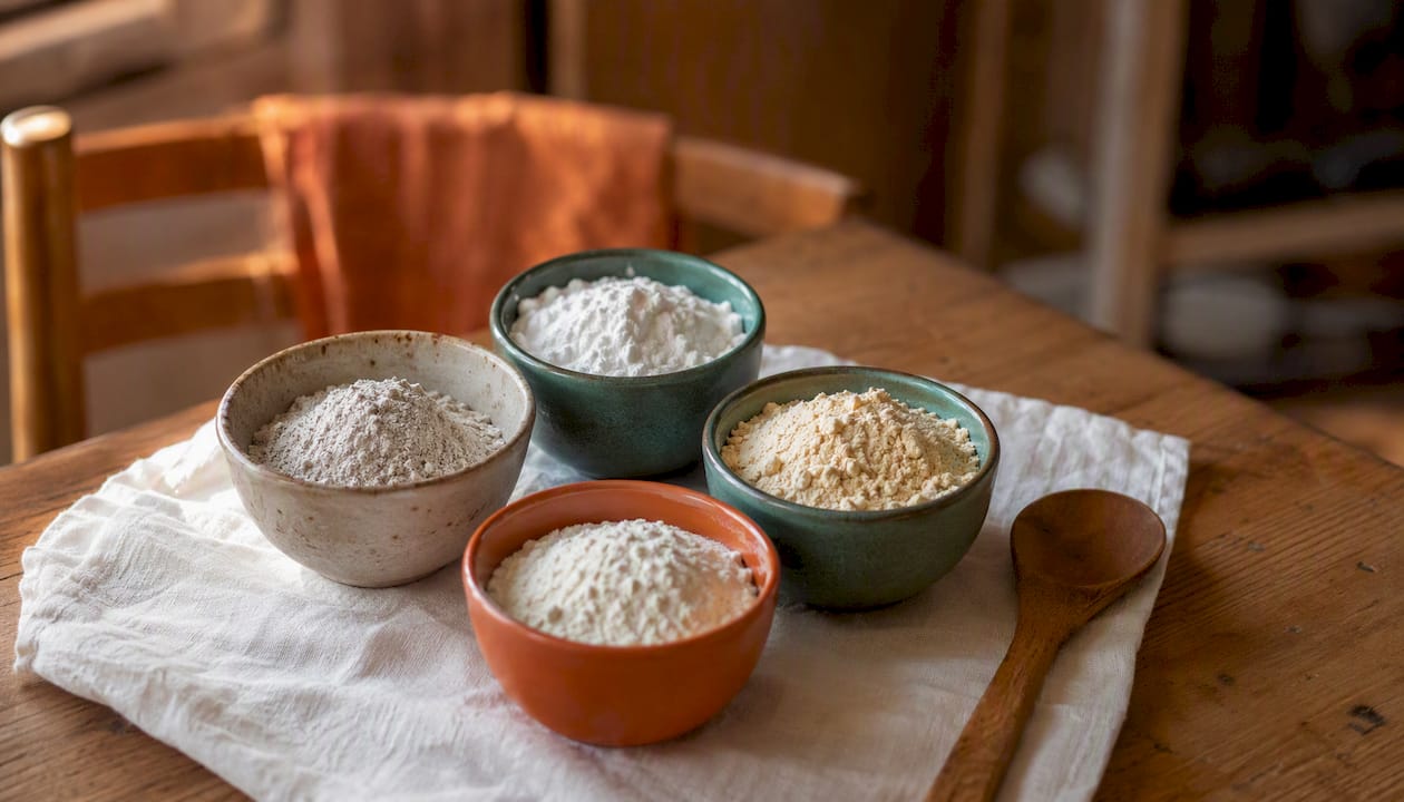 Cuencos con diferentes tipos de harinas sin gluten