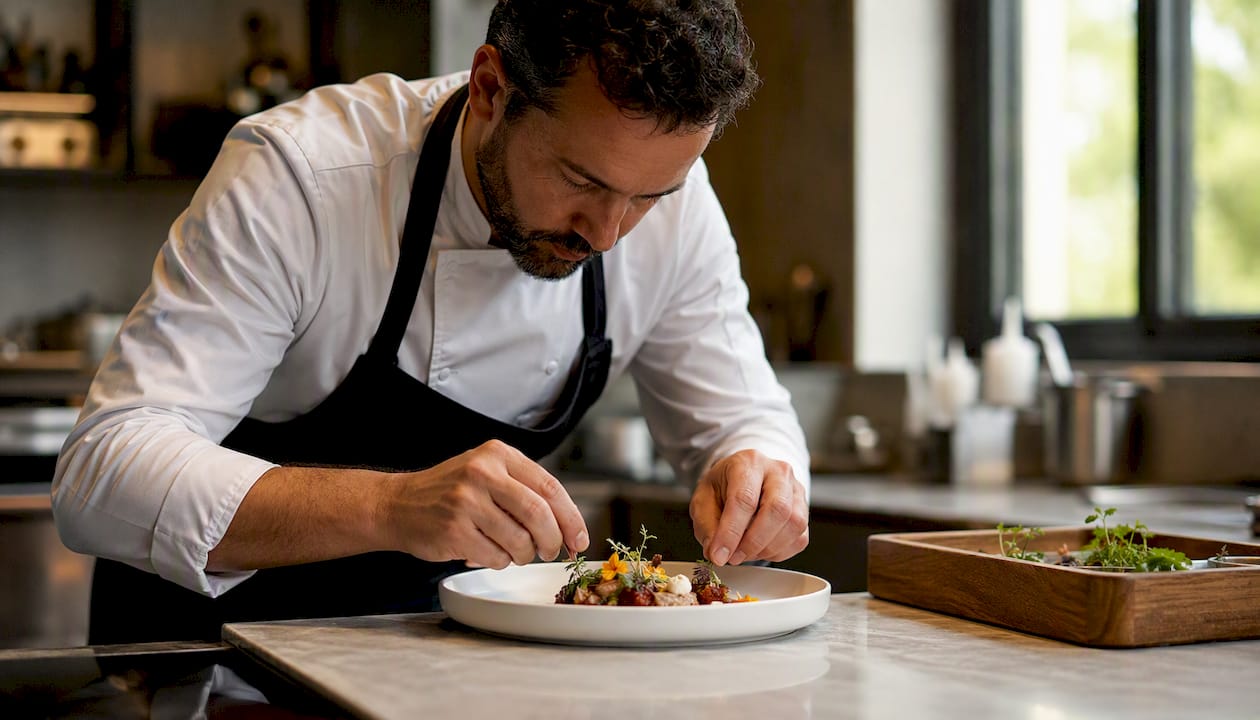 El chef presenta un plato sorpresa de degustación