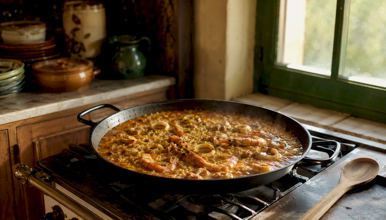 Arroz meloso cooking with creamy sauce
