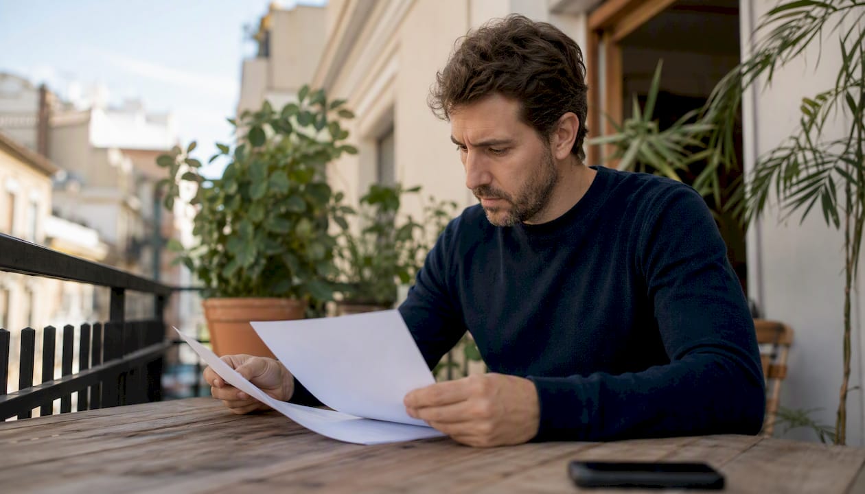 El propietario revisa la documentación de la vivienda dentro de casa.