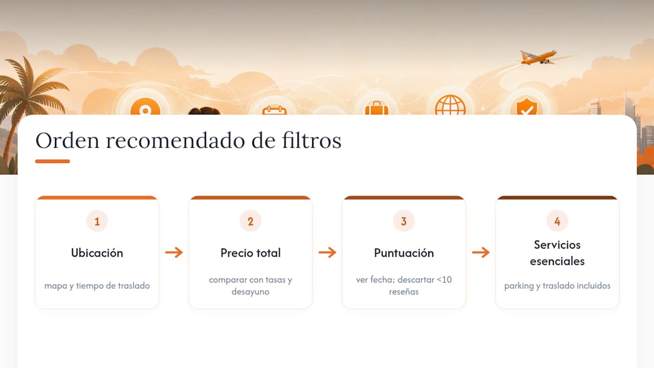 Esquema del orden y las categorías de los filtros para buscar hoteles