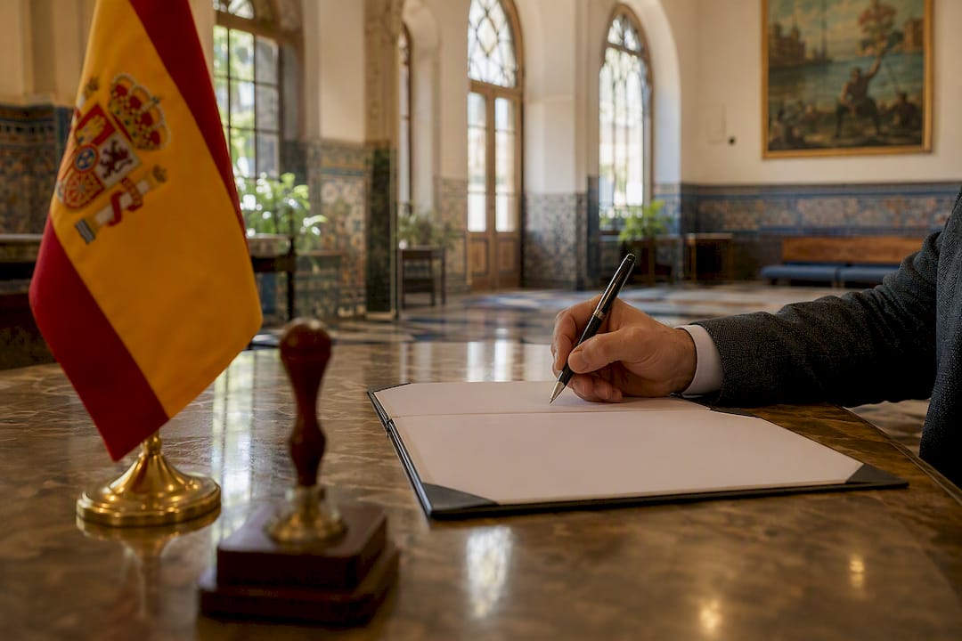 Consulate table with document ready for signing