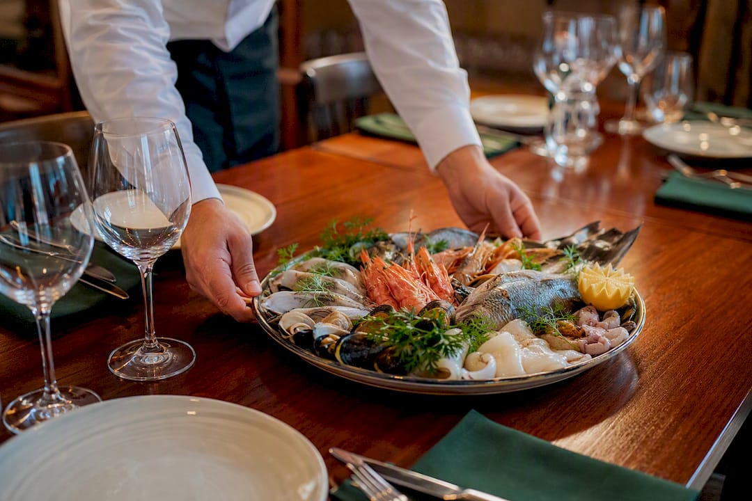 Main seafood course placed on table