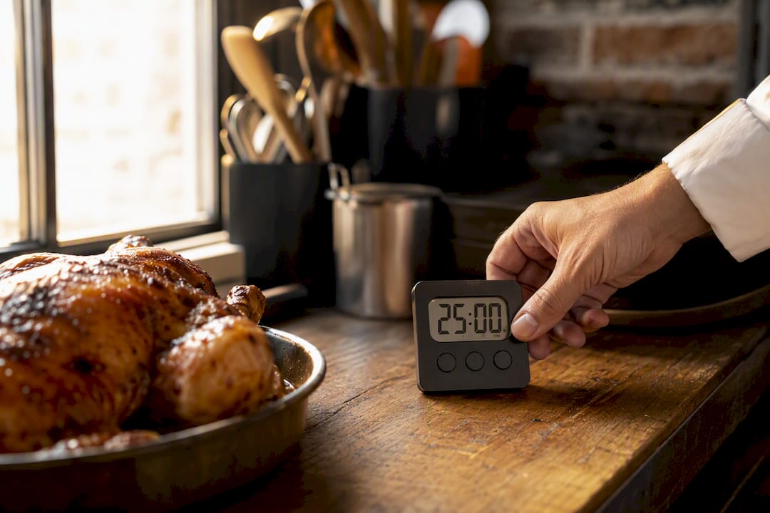 Temporizador de cocina indicando el tiempo que falta para que esté lista la comida.