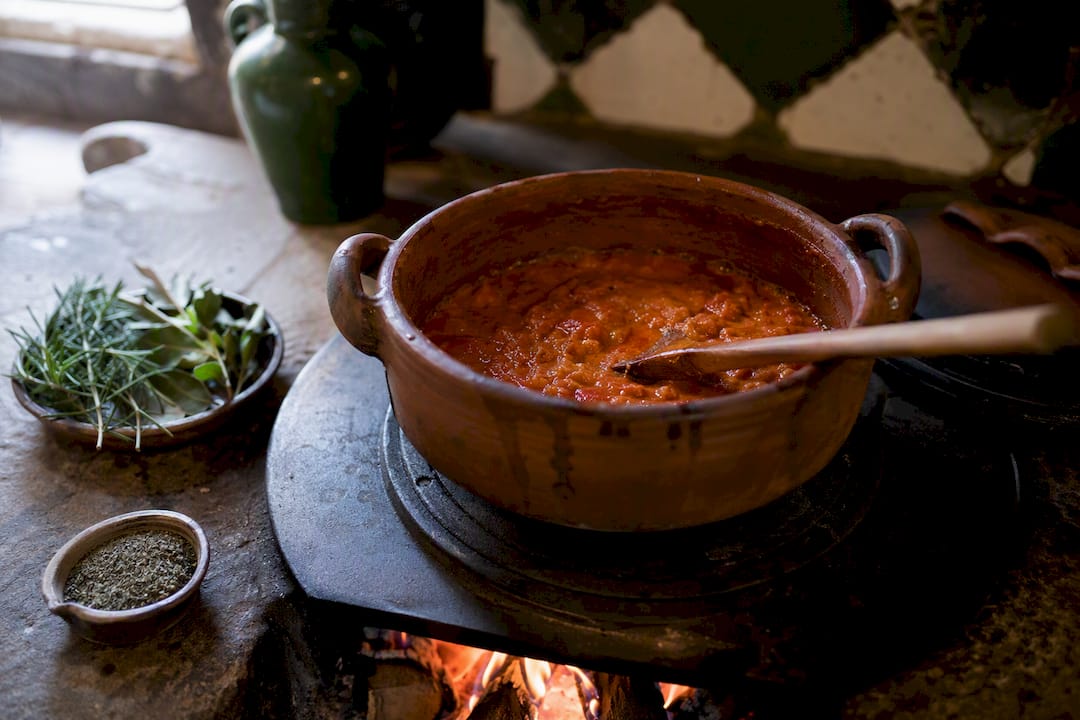 Slow-cooked sofrito in clay pot