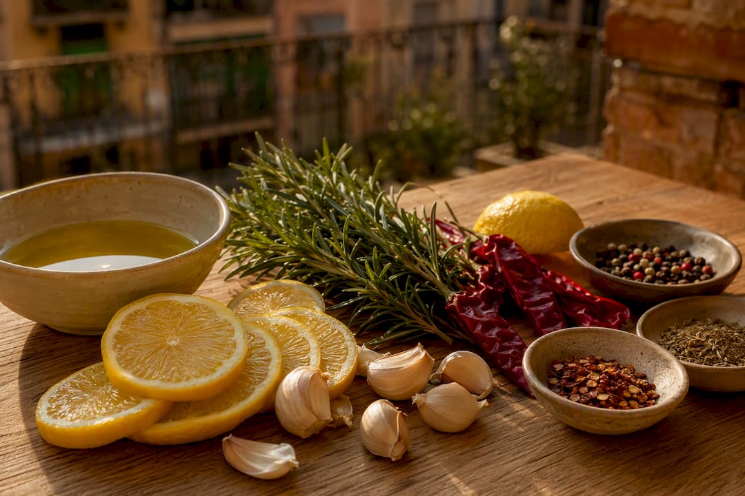 Ingredientes frescos para diferentes marinados