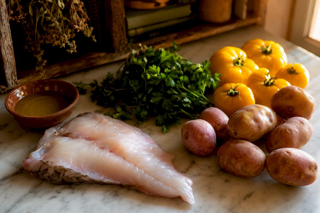 Close-up of fresh suquet de peix ingredients