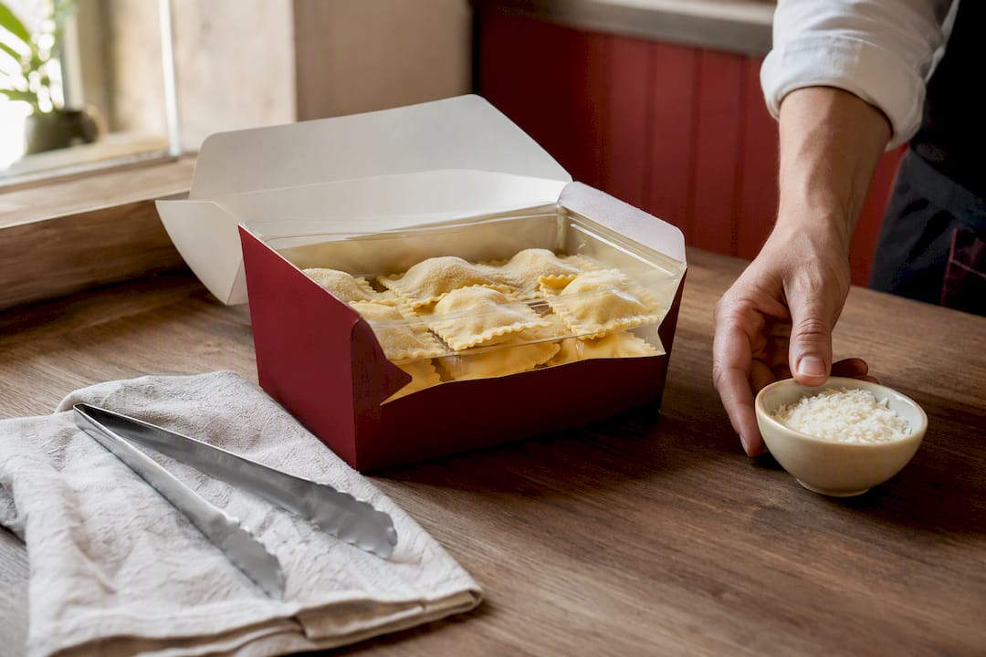 Raviolis para llevar con el queso aparte