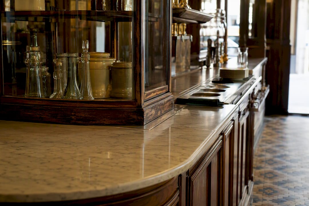 Marble counter in historic Barcelona bar