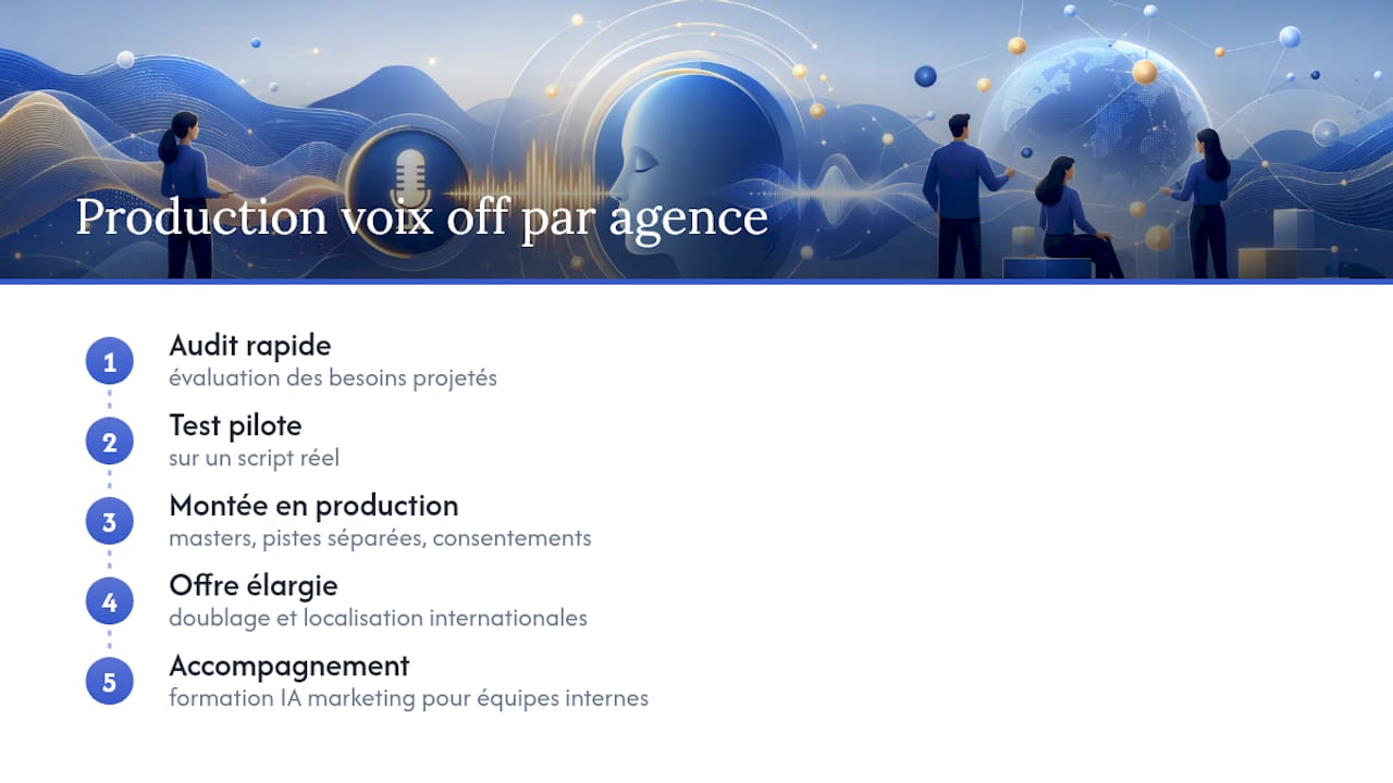 Faire produire vos voix off IA par une agence spécialisée — overview diagram