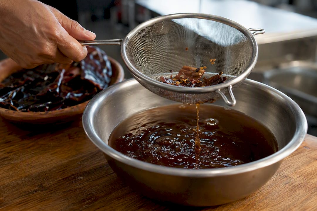 Colar el agua donde se remojaron los chiles