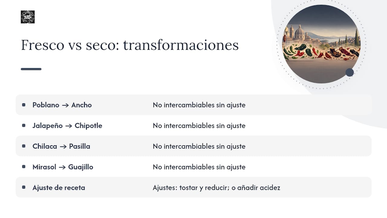 Cambios entre chiles frescos y secos