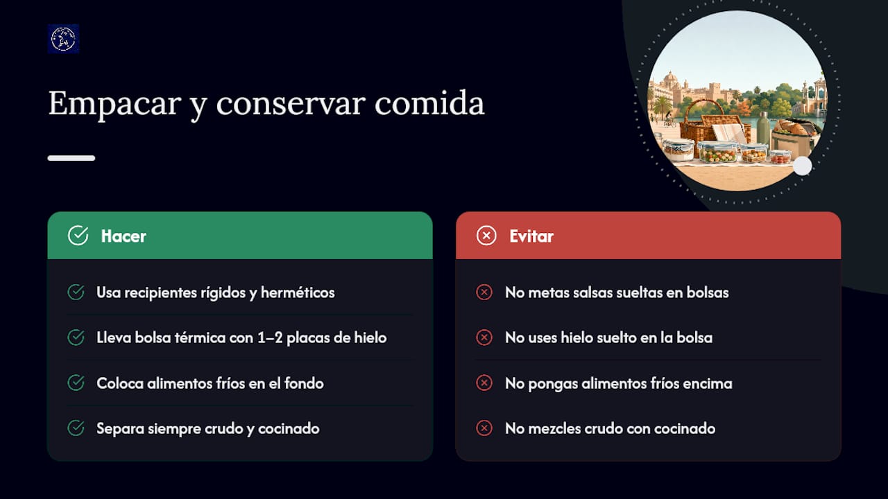 Consejos prácticos para empacar y conservar la comida — overview diagram