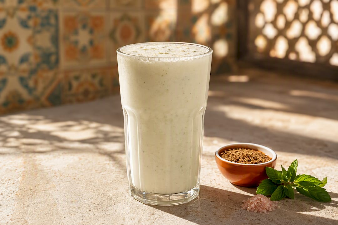 Vaso de chaas con comino y menta