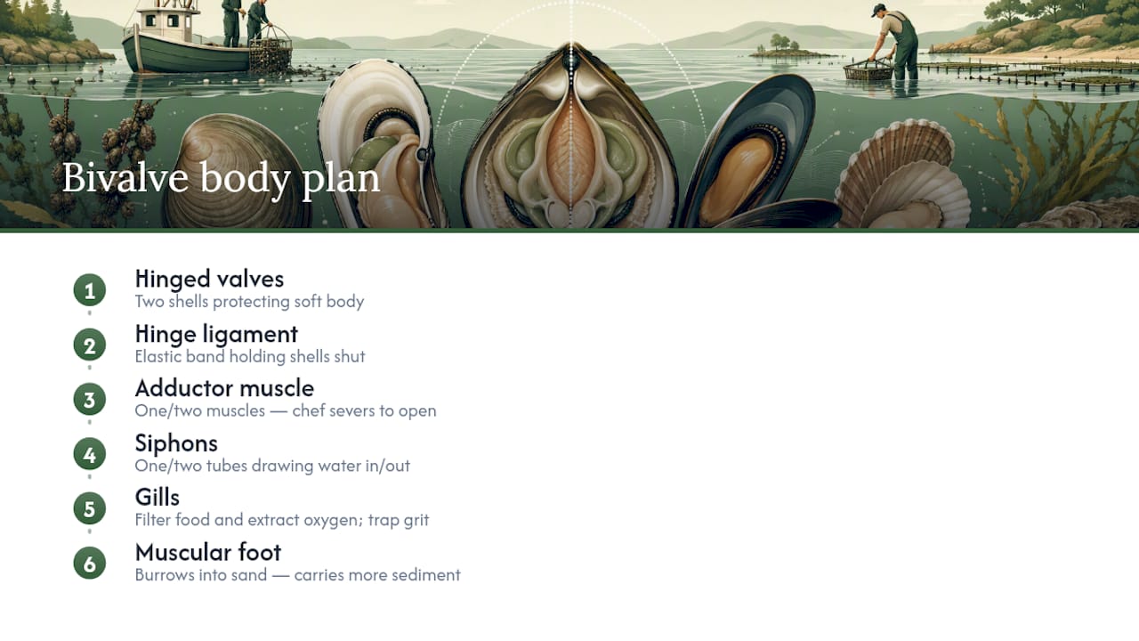 Diagram of bivalve shells siphons and gills
