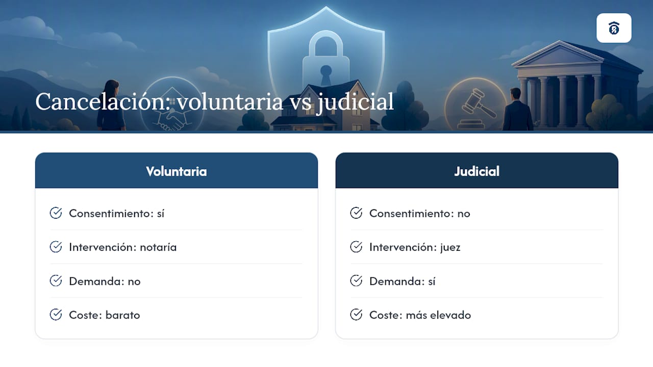 Diferencias entre cancelación voluntaria y judicial