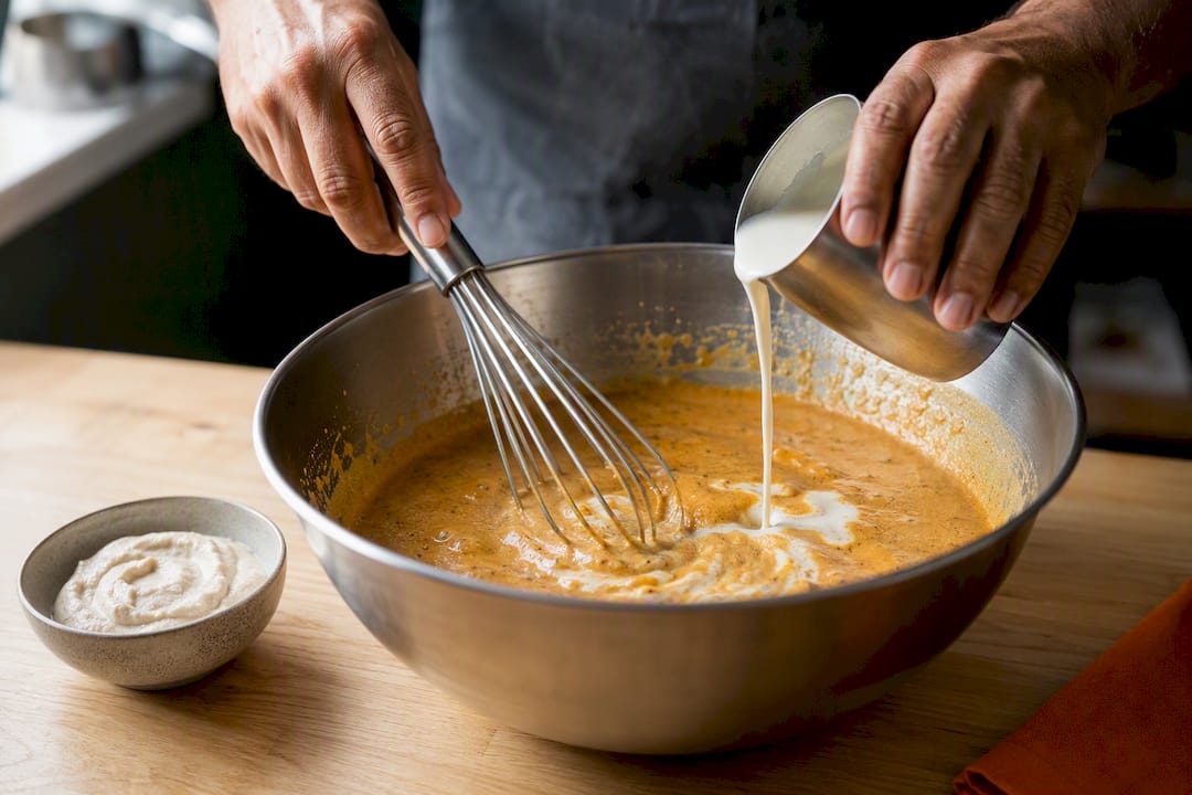 Batir la salsa korma para recuperar su textura