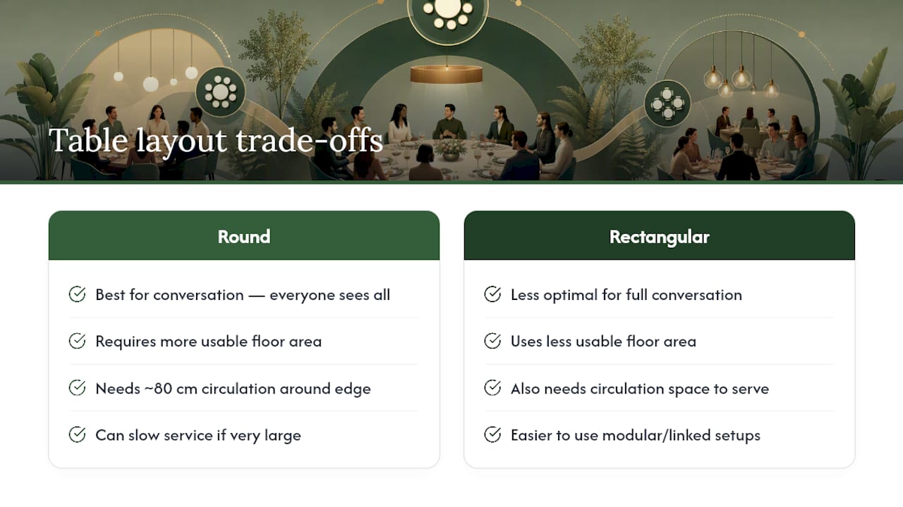 Round table space and group size comparison