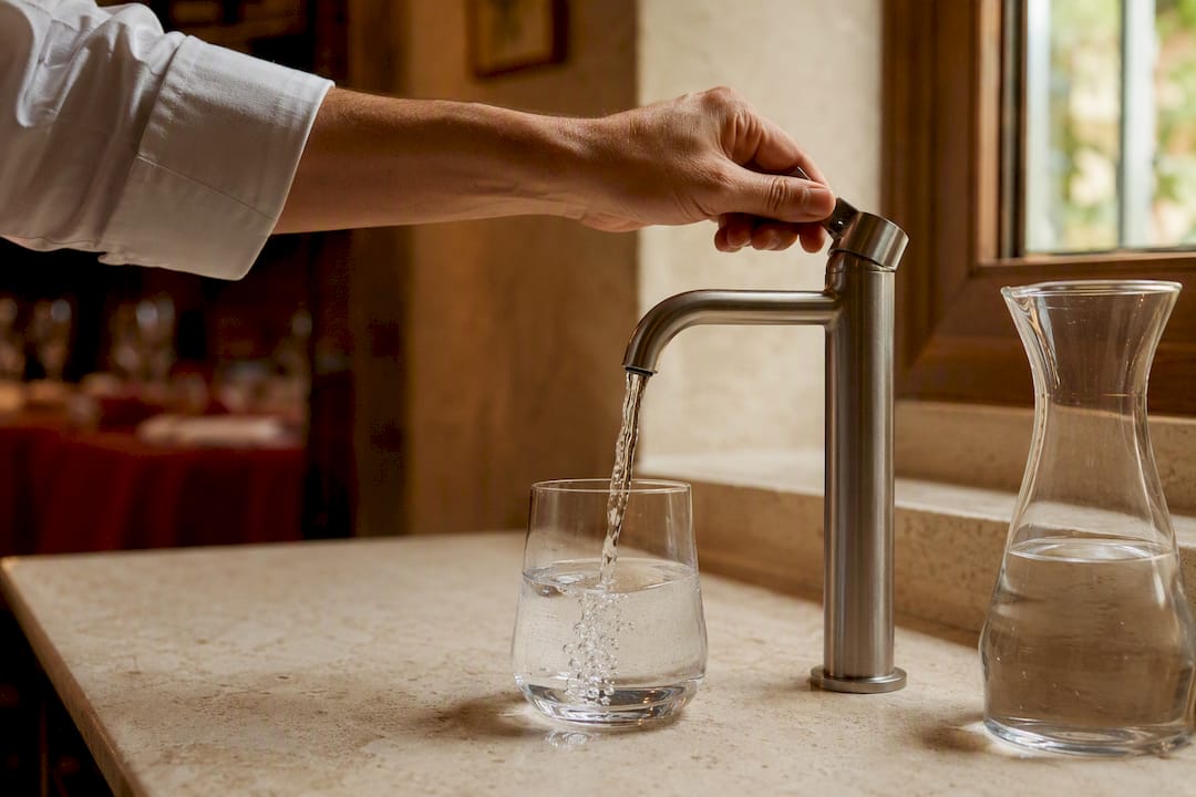 Vaso llenándose con agua del grifo