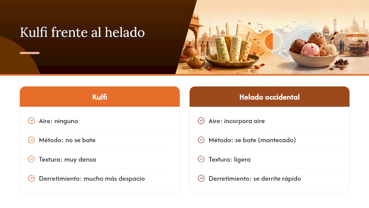 Comparación entre kulfi y helado tradicional occidental