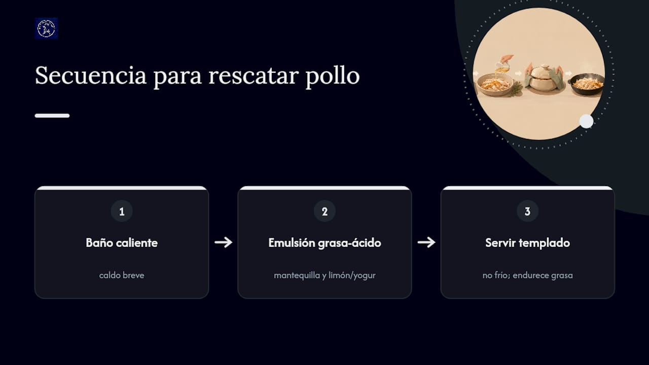 Proceso para humedecer y servir pollo seco