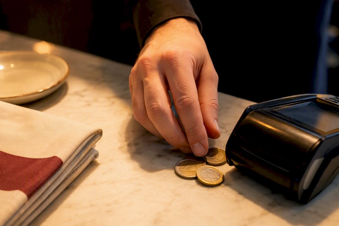Mano dejando monedas junto al terminal