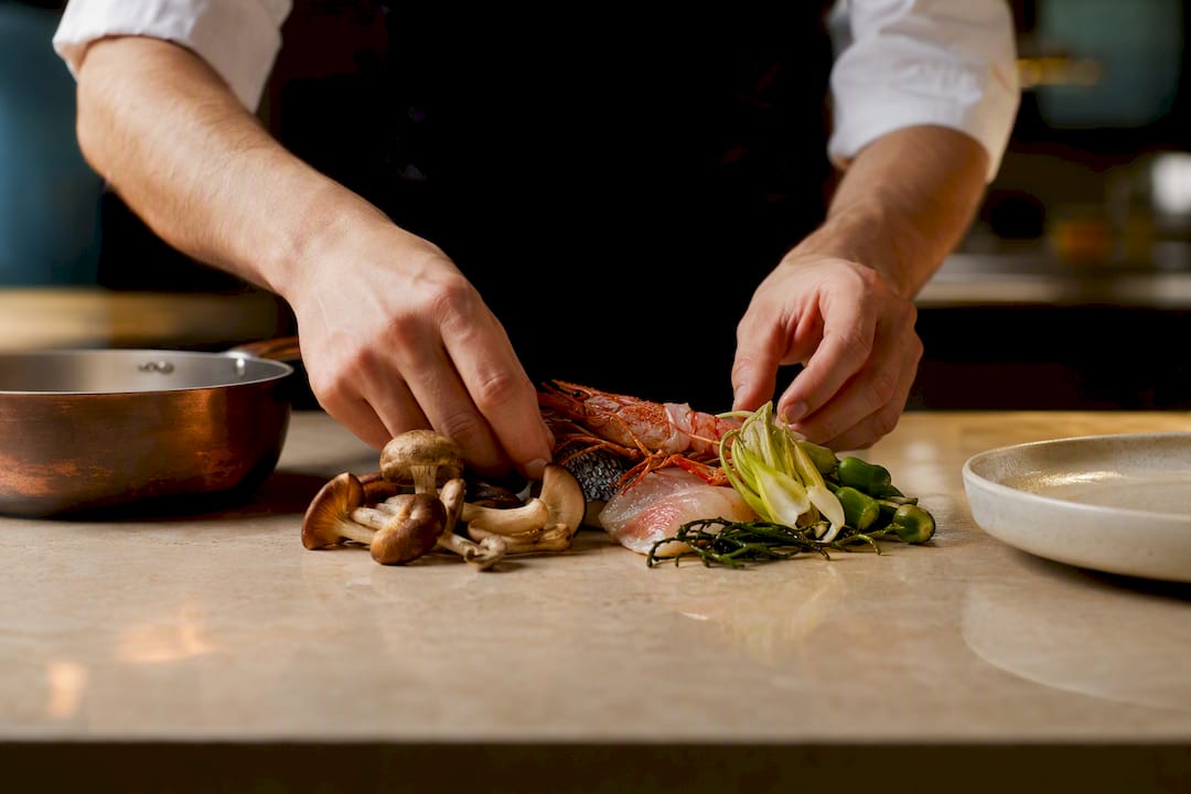 Seasonal ingredients prepared for a tasting menu