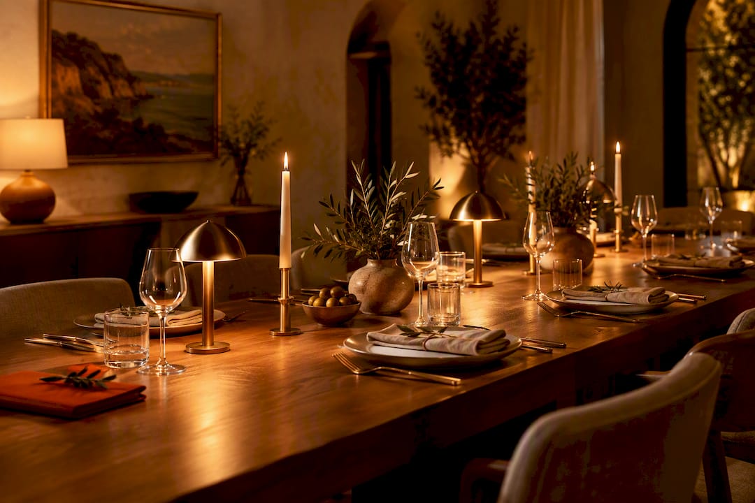 Warm candlelit table for birthday dinner