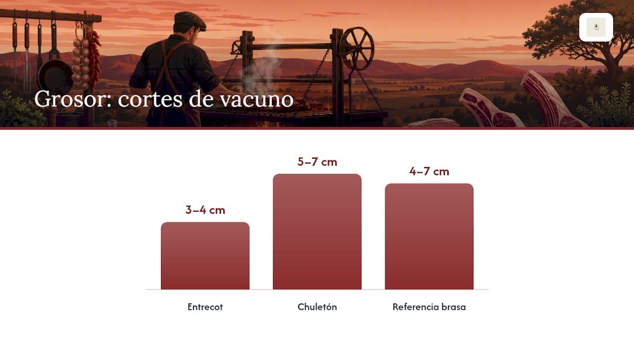 Comparación del grosor y tiempos de cocción de la carne vacuna