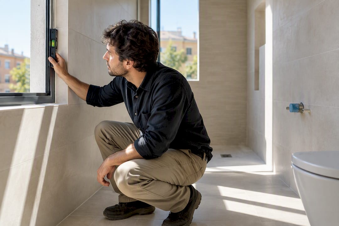 Architect checking ventilation in converted bathroom