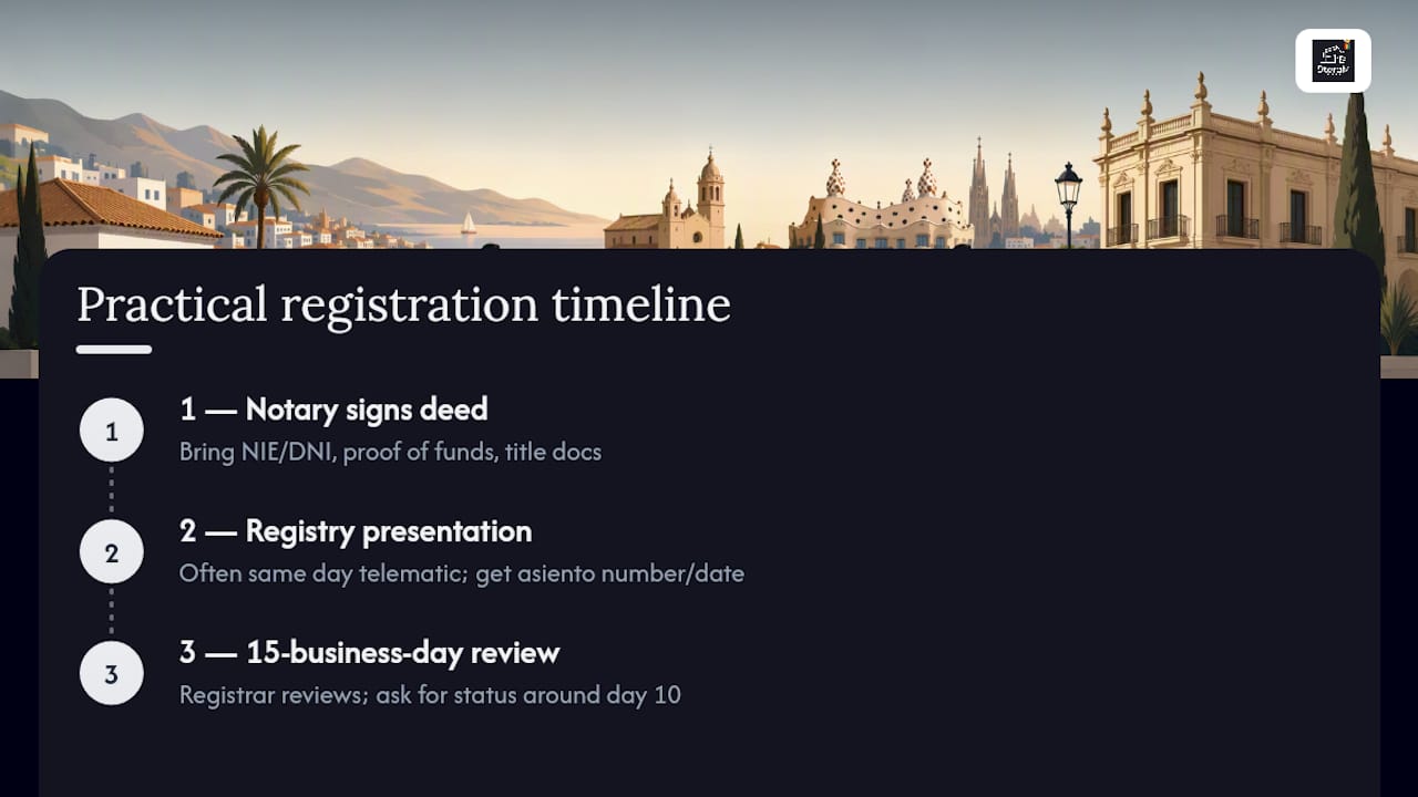 Three-step Spanish property registration timeline