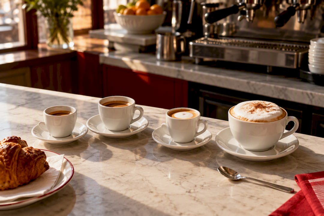 Variedades de café italiano en la barra