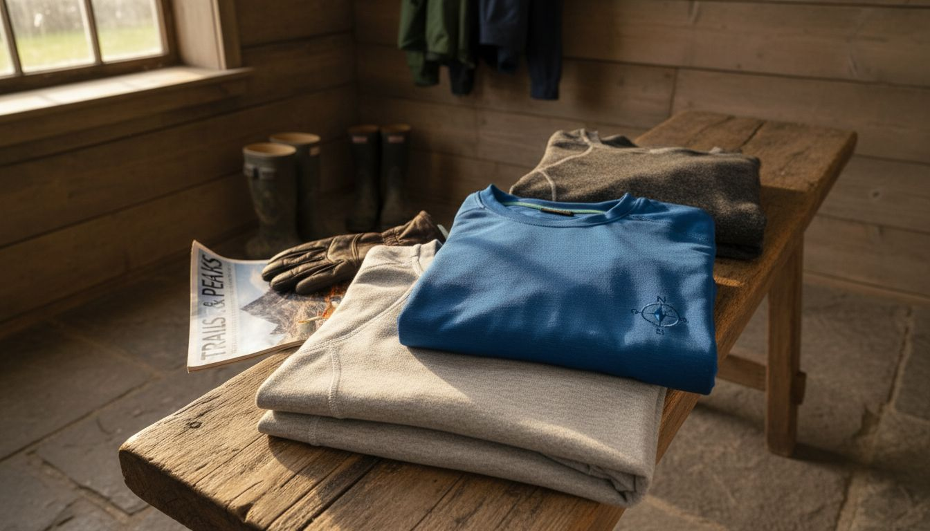 Folded base layer tops showing fabric types