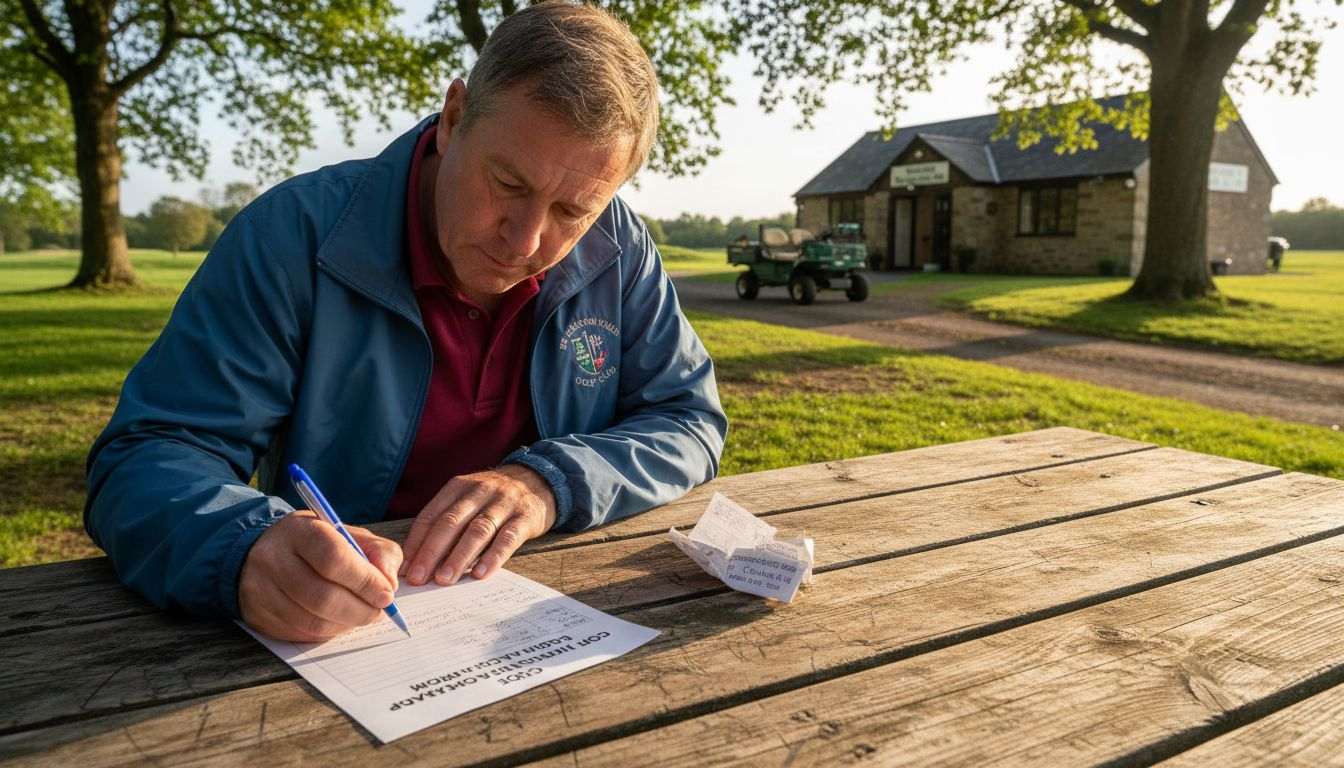 Golfer calculating handicap outdoors