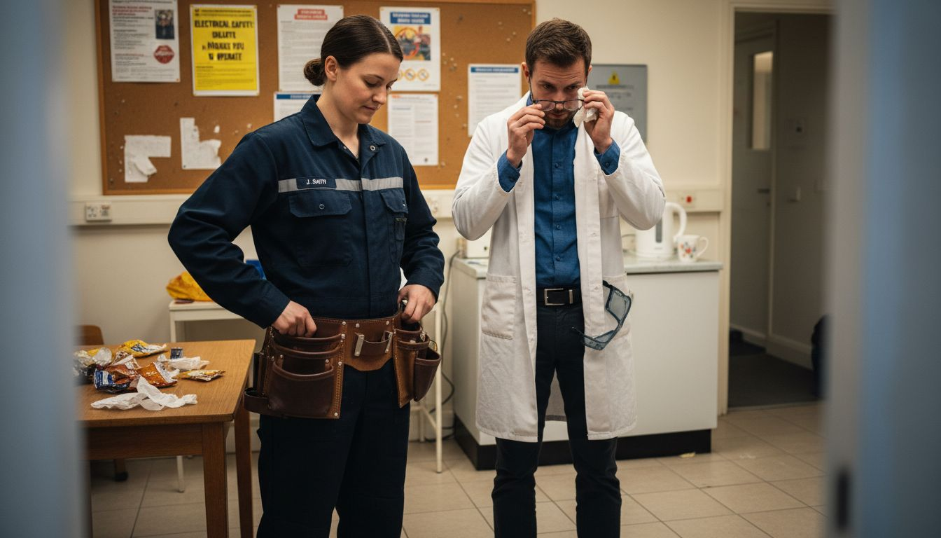 Electrician and lab worker in sector-specific workwear
