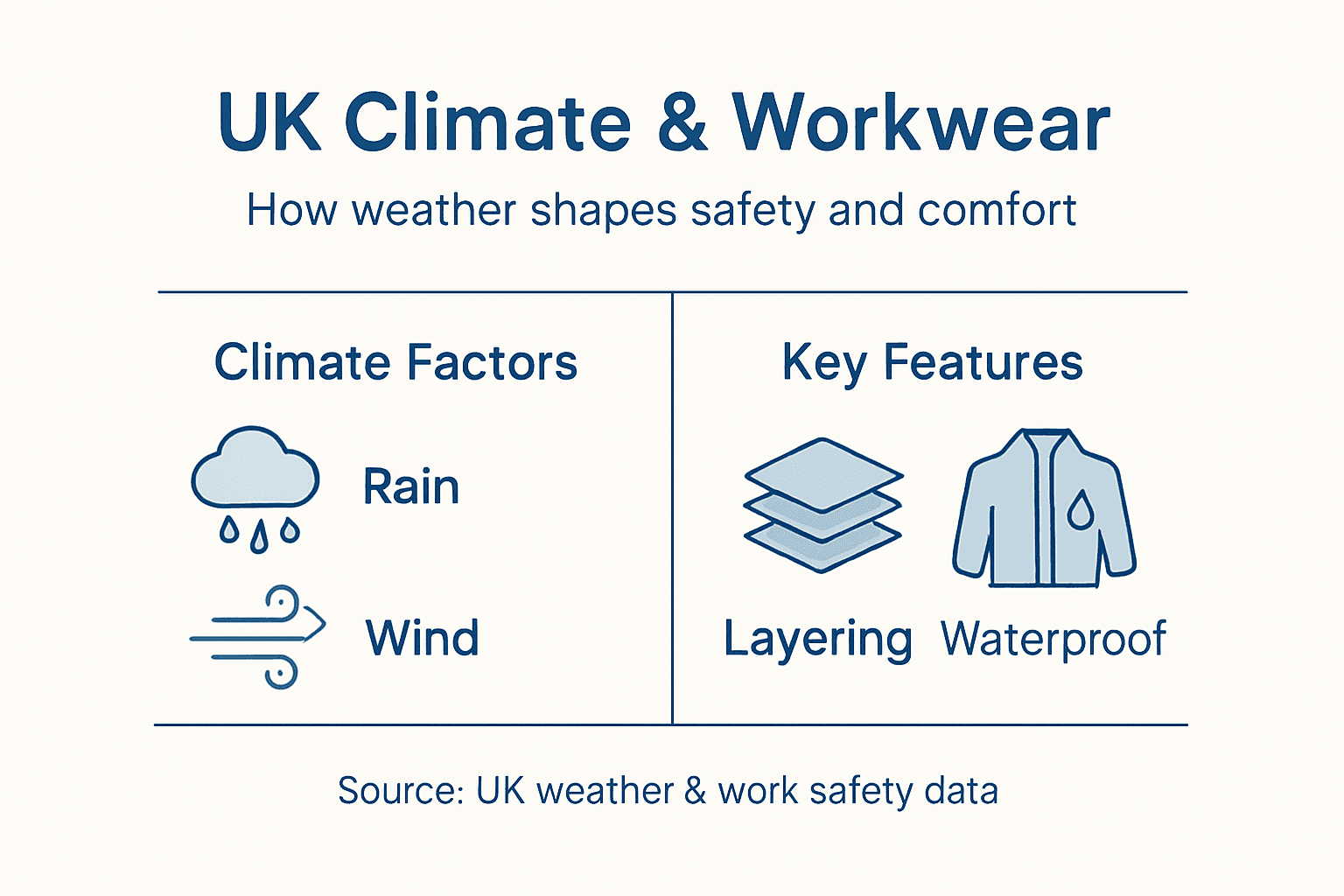 Infographic of UK climate factors and workwear features