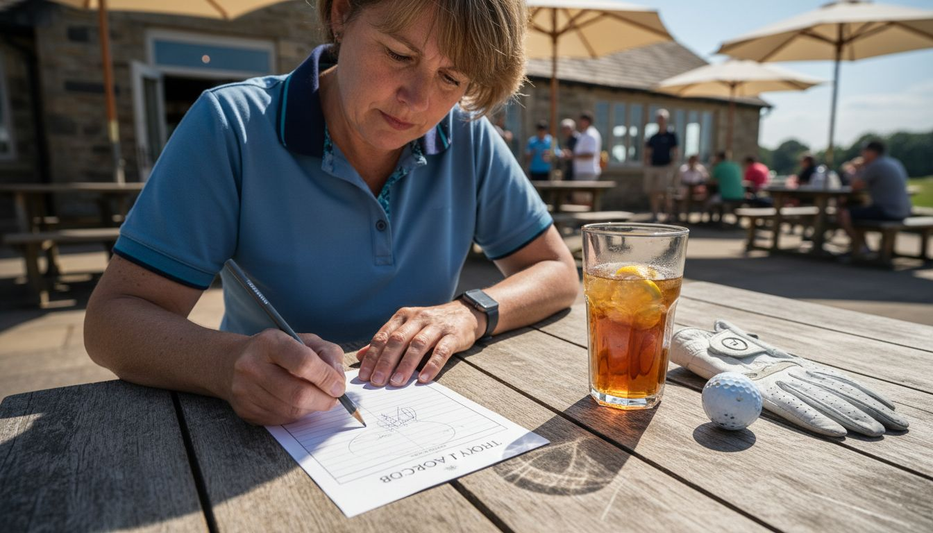 Golfer marking strokes on scorecard outdoors